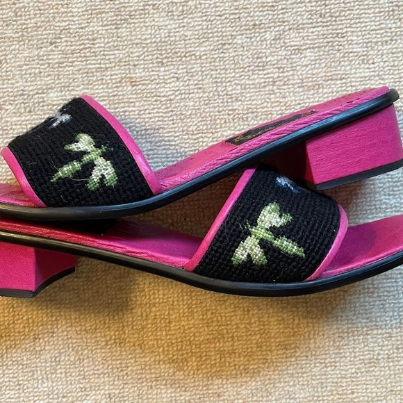 Dragonfly Needlepoint Slides, Worn ONCE. - Picture 6 of 7